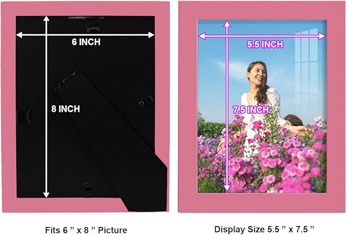 Renditions Gallery 6x8 inch Picture Frame High-end Modern Style, Made of Solid Wood and High Definition Glass Ready for Wall and Tabletop Photo Display, Hot Pink Frame