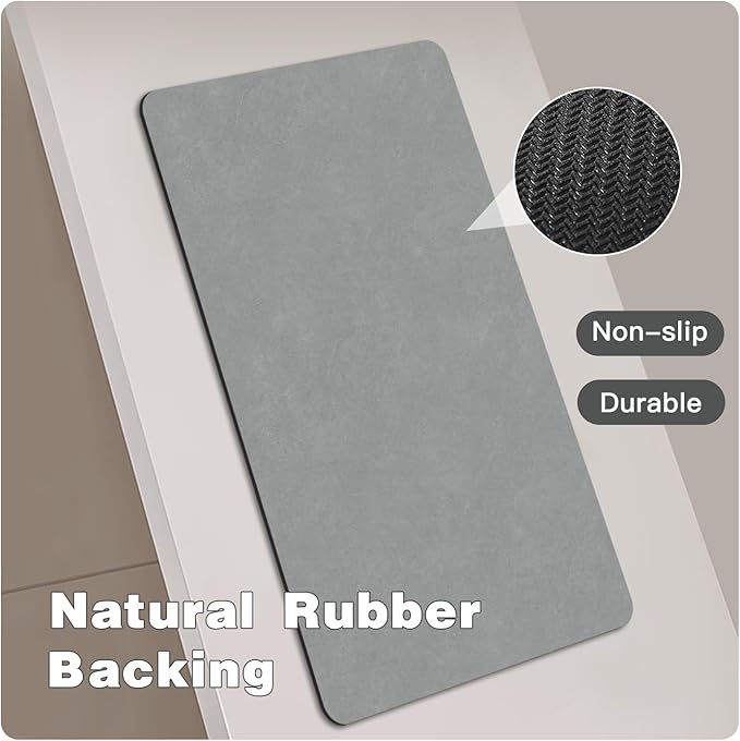 Bathroom Mat Quick Dry, Bathroom Rugs Non Slip Washable Thin Absorbent Bath Mat Fits Under Door Bathroom Floor Mat Perfect for Bath, Shower, or Sink 17"x59" Light Grey