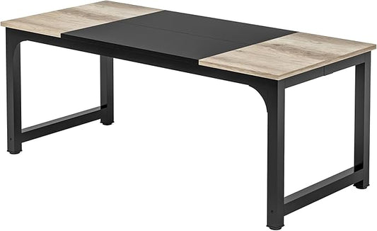 Tribesigns Modern Computer Desk, 70.8 x 31.5 inch Large Office Desk Computer Table Study Writing Desk Workstation for Home Office, Black Metal Frame, Grey Oak