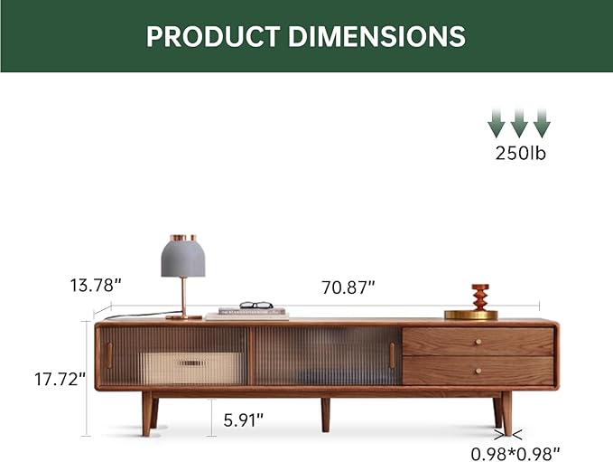 70.87" L Solid Oak Wood TV Stand for 70-85 Inch TVs, Glass Sliding Door TV Console with 3 Drawers and 2 Storage Cabinets, Entertainment Center with Storage TV Stands for Living Room (Walnut Color)