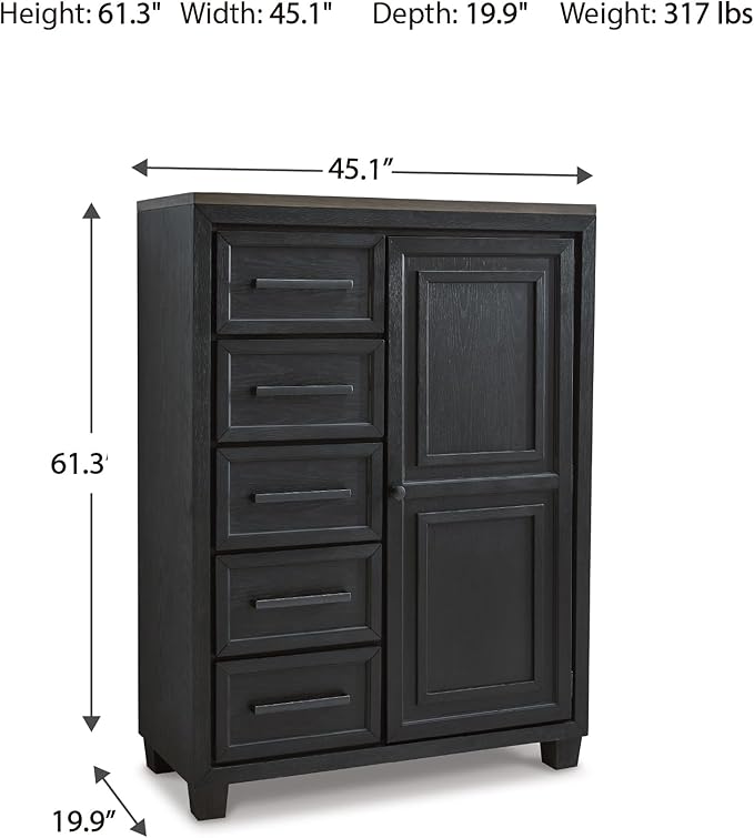 Signature Design by Ashley Foyland Contemporary Door Chest with Felt-Lined Top Drawer, Black