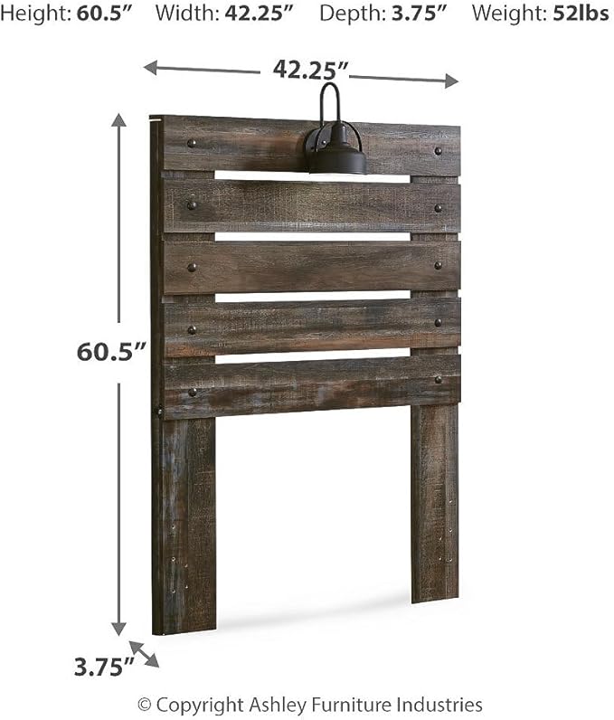 Signature Design by Ashley Drystan Rustic Panel Headboard ONLY with USB Charging Stations, Twin, Brown