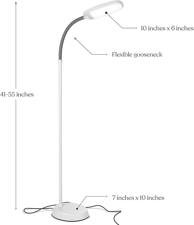 Brightech Litespan LED 2nd Edition Reading Floor Lamp with Cool, Soft & Warm White LED's - Built-in Dimmer - Adjustable Design Pivots in Any Direction - Energy Saving 12 Watts - Alpine White