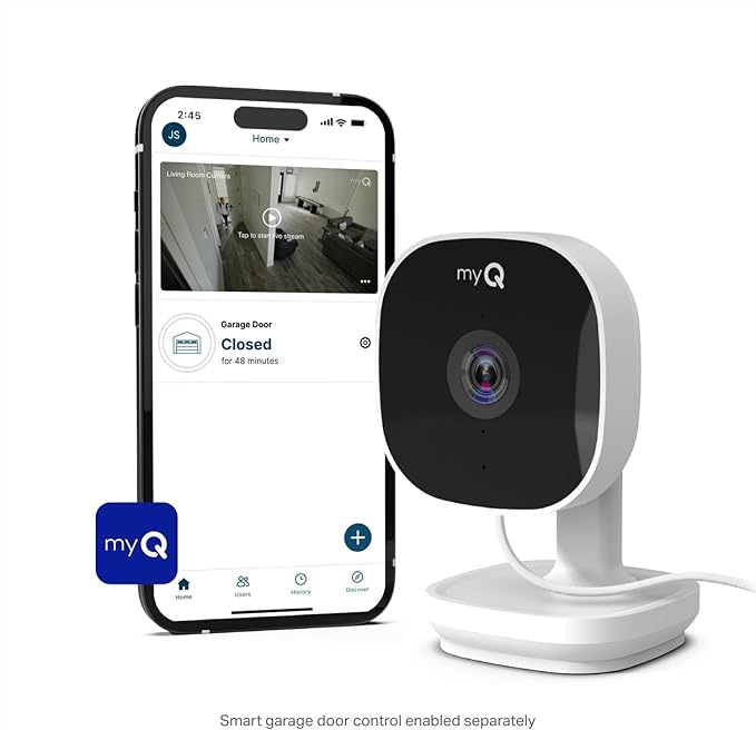 CHAMBERLAIN myQ Smart Indoor Security Camera – 1080p HD Video, Night Vision, Motion Detection, Wi-Fi, Two-Way Audio, Smartphone Control