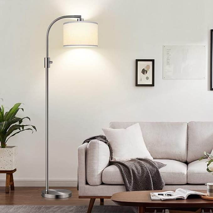 Nintiue Dimmable Floor Lamp, 1200 Lumens LED Edison Bulb Included, Arc Floor Lamps for Living Room Modern Standing Lamp with Linen Shade, ‎F1599