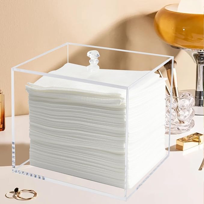 Face Towel Box, Acrylic Facial Disposable Towelettes Holder Container for XL Face Towels and Protects from Dust, Clear
