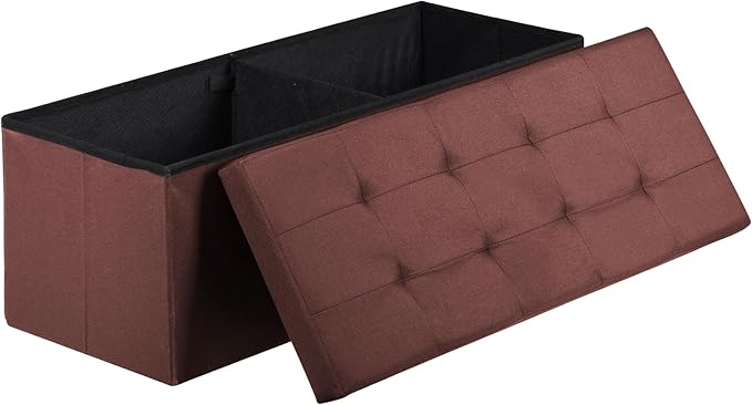 SUPER DEAL 43 Inches Folding Storage Ottoman Bench, Linen Footrest with Divider Foam Padded Seat Long Storage Chest Box for Living Room Bedroom Entryway, 660 lbs Capacity 15" x 43" x 15" Brown