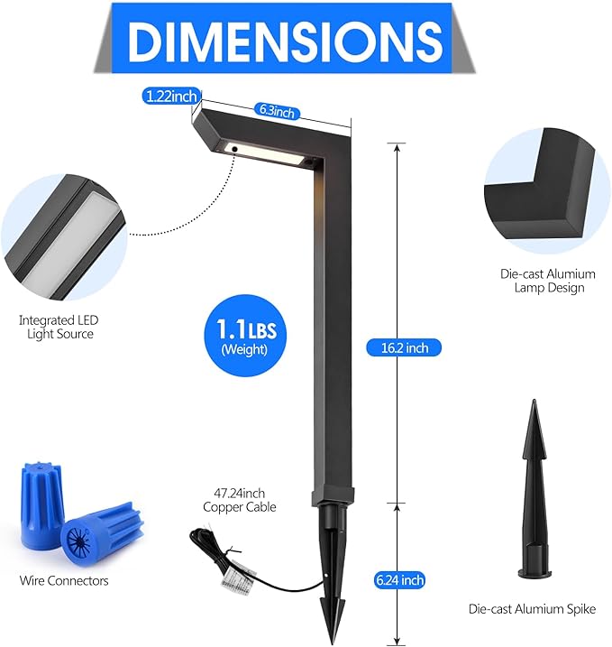 Energetic 5CCT Low Voltage Landscape Lights, 5W 200LM IP65 Waterproof LED Pathway Lights, 50000 Hrs, Outdoor Landscape Lighting, Square Modern Side Lit, Die-cast Aluminum Housing, ETL, Black, 4 Pack