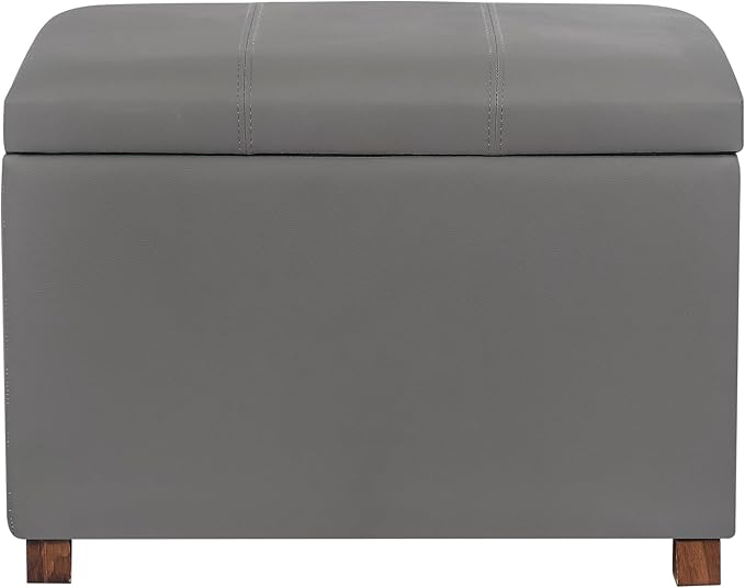 Asense 24'' Small Square Ottoman with Lift Off Lid, Storage Cube Leather Ottoman for Foot Rest, Footstool for Dorm, Living Room, Bedroom,Slate Gray