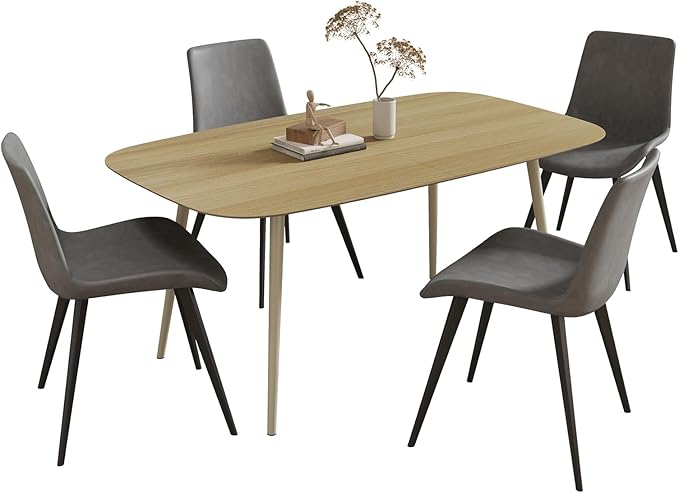 47.2'' Dining Table Set for 4,Modern Wood Dining Table,Leather Dining Chairs 4,Table and Chairs Set of 4,Ideal for Kitchen Dining Room (Cat Scratch Table + 4 Gray Chairs, 47.2")