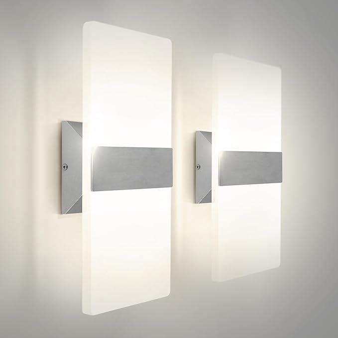 ASD 14 Inch LED Indoor Wall Sconce - Modern Interior 24W 120V 2700K-5000K Adjustable Dimmable Wall Mounted Light Fixtures, Acrylic Glass Wall Lights for Stairway, Hallway - ETL, Brushed Nickel 2 Pack