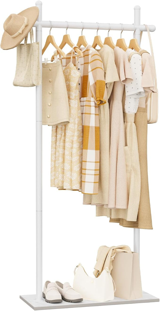 Coat Rack Freestanding with Natural Rock Base, Metal Coat Hanger Stand, Industrial Garment Rack, Clothes Tree, Suitable For Outerwear, Hats, Handbags, 68.9in, White, Large