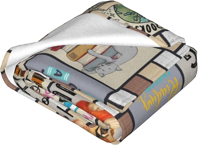 Wsradto Book Blanket Bookworm Throw Blanket Reading Lovers Gifts for Bookish Reader Librarian Plush Fleece Flannel for Couch Sofa Bed Room Decor 60"X80"