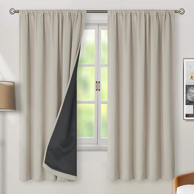 BGment 100% Room Darkening Thermal Insulated Blackout Curtains 72 Inches Long with Liner, Rod Pocket and Back Tab Double Layer Noise Reduce Curtains for Bedroom (52 x 72 Inch, 2 Panels, Cashmere)