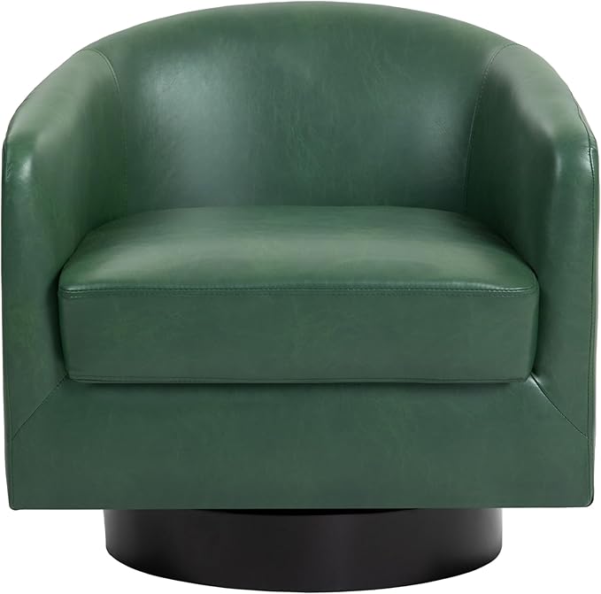 UIXE 360° Swivel Barrel Accent Chair Armchair, Faux Leather Modern Round Club Arm Chair Upholstered Single Sofa Seating Corner Nook Side Reading Seat for Living Room, Office, Bedroom - Green