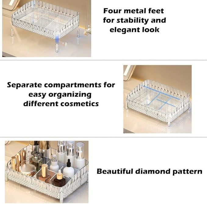 Luxury Makeup Organizer, Vanity Countertop Organizer, Elegant Makeup & Cosmetics Holder, Skincare Storage (Clear)