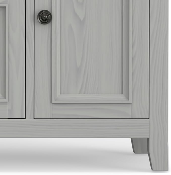 SIMPLIHOME Amherst 72-inch Wide Solid Wood TV Stand in Fog Grey, Transitional-Style Media Console for Living Room with Cable Management and Adjustable Shelves, Fits 80" TVs