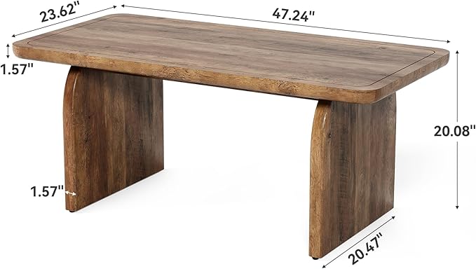LITTLE TREE Farmhouse Coffee Table, 47 Inches Wooden Center Tables with Rounded Corners, Rectangular Living Room Tables, Modern Low Cocktail Tea Furniture for Living Room (Rustic Brown)