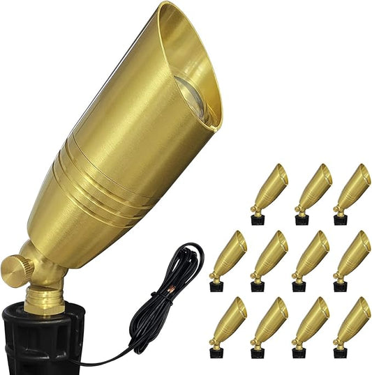 COLOER Die-cast Brass Landscape Spotlight 12-Pack Without Bulb,12V AC/DC Low Voltage Copper Outdoor Lighting with Ground Stake, Directional Garden Patio Spot Up Light (102B Copper Finish)