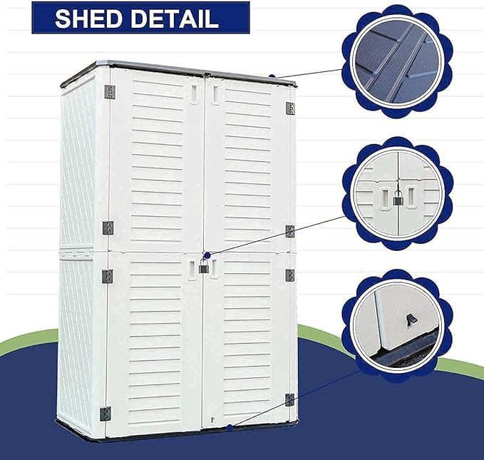 KINYING Outdoor Storage Shed Waterproof, Resin Vertical Storage Cabinet Double-Layered, Versatile to Store Patio Furniture, Garden Tools, Pool Accessories,Mower (66 Cu.ft,White)
