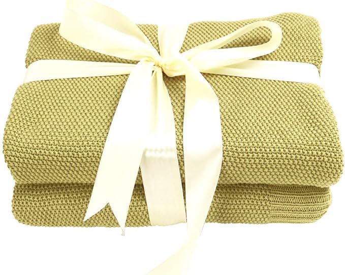 PiccoCasa 100% Cotton Knit Throw Blanket,Solid Lightweight Decorative Throws and Blankets,Soft Knitted Throw Blanket for Sofa Couch, Dark Sea Green 50" x 60"