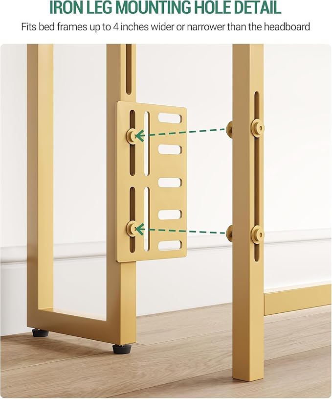 Headboard with 3-Tier Storage Shelves, Velvet Upholstered Head Board with 2 Outlets, USB Ports & LED Light, Soft Backrest for Queen Size Bed, White and Gold BH15203AV1