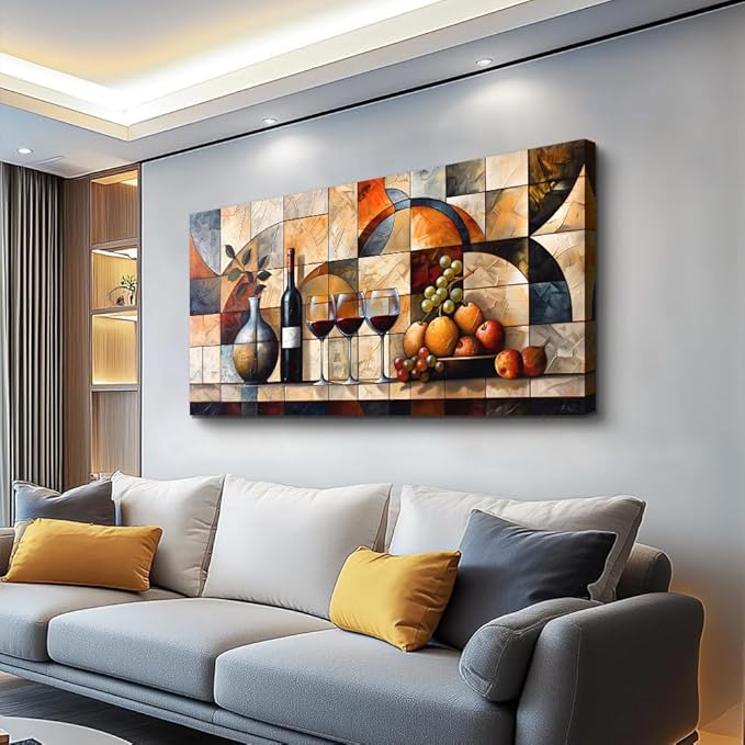 PHAOHUAXM Large Canvas Wall Art For Living Room Abstract Wall Decor For Bedroom Office Wall Decor Wine Glass Mural Restaurant Wall Painting Framed Pictures Artwork Farmhouse Home Decor 24"X48"