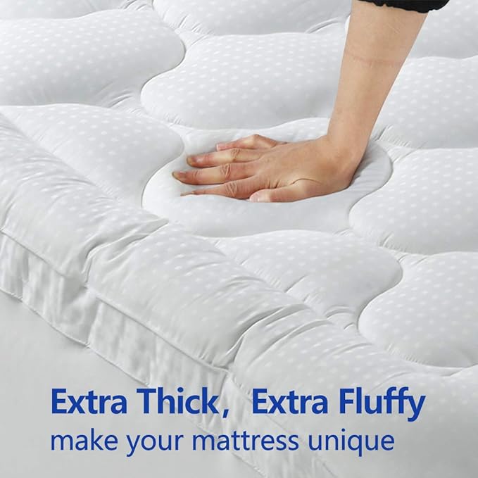 EASELAND Twin Size Mattress Topper Pillow Top Mattress Cover Quilted Fitted Mattress Protector Cotton Top 8-21" Deep Pocket Extra Thick Mattress Pad (39x75 Inches, White)