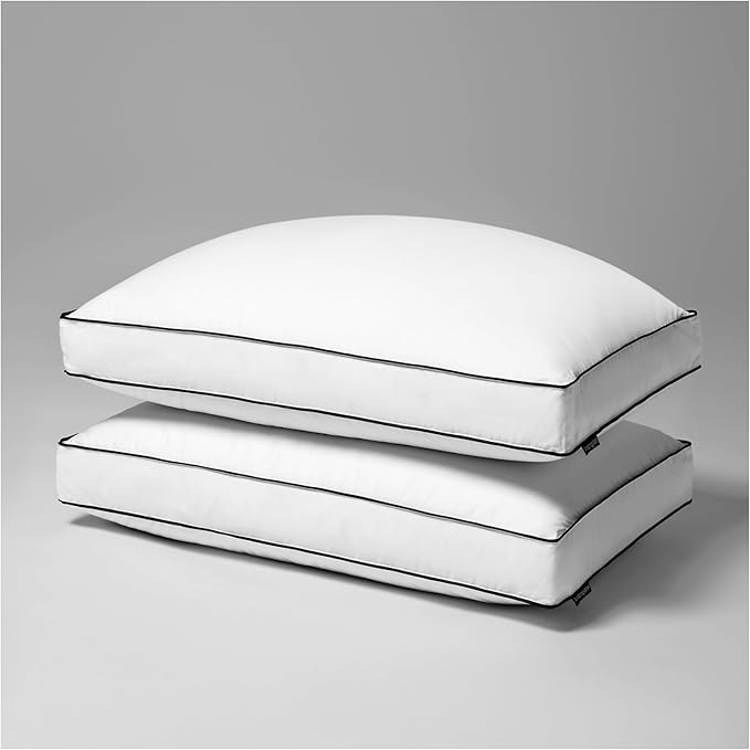 Feather Down Pillows Queen Size Set of 2, Hotel Quality Bed Pillows for Sleeping, Down Surrounded Firm Gusseted Pillow for Back, Stomach or Side Sleepers,Firm, 20" x 30"