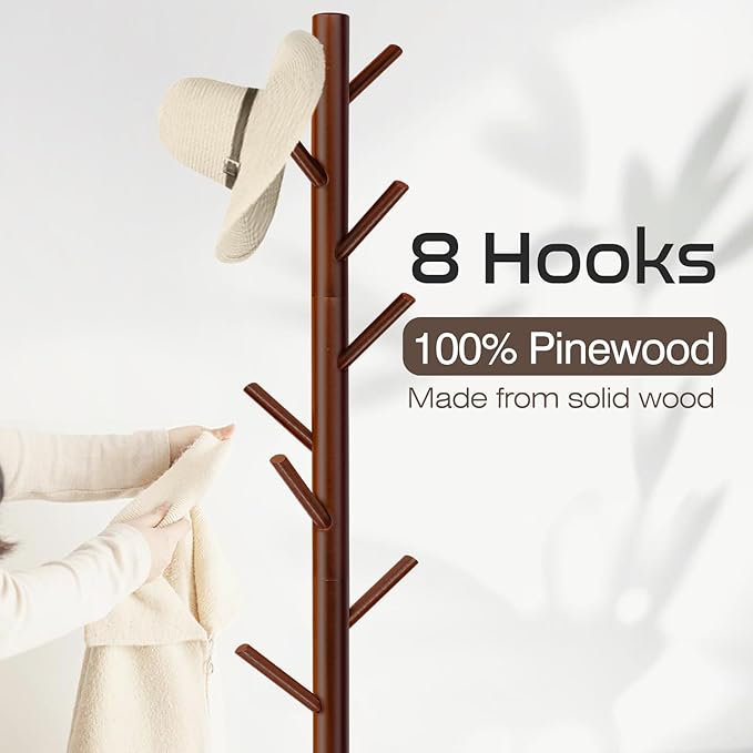 2 PCS Coat Rack, Freestanding Coat Rack with 8 Hooks and 3 Adjustable Size Tree Coat Racks for Bedroom, Hallway, Entrance, Office, for Hats, Coats, Scarves, Handbags