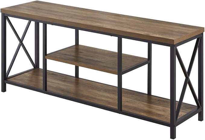 FOLUBAN TV Stand for TV up to 65 inch, Rustic Wood and Metal Entertainment Center with Storage Shelves, Modern Industrial Media TV Console Table for Living Room, Oak 55 inch