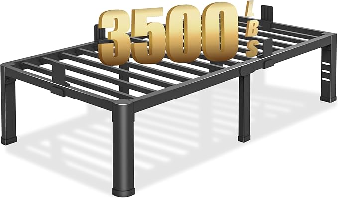 16 inch Twin Bed Frame with Rounded Corner Legs and Headboard Hole Mattress Slide Stopper 3500 LBS Heavy Duty Support Metal Platform,No Box Spring Needed, Noise Free, Easy Assembly
