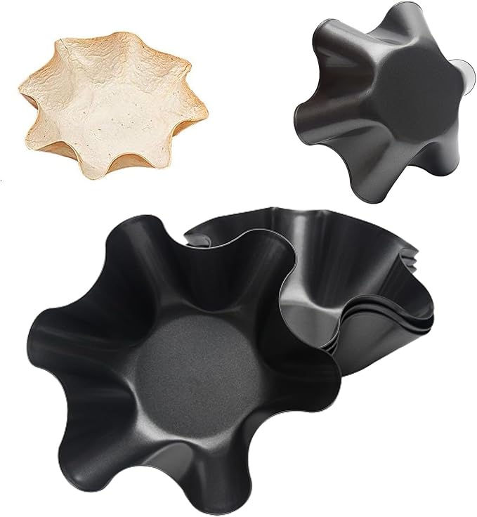 Ragyzity Tortilla Pan Set - 4pcs Non-Stick Carbon Steel Taco Salad Bowl Makers Tortilla Shell Pans, Tostada Bake Taco Shells, Flower-shaped Baking Mold Kitchen(Black 4pcs) (16.5x 7.5x 6cm)