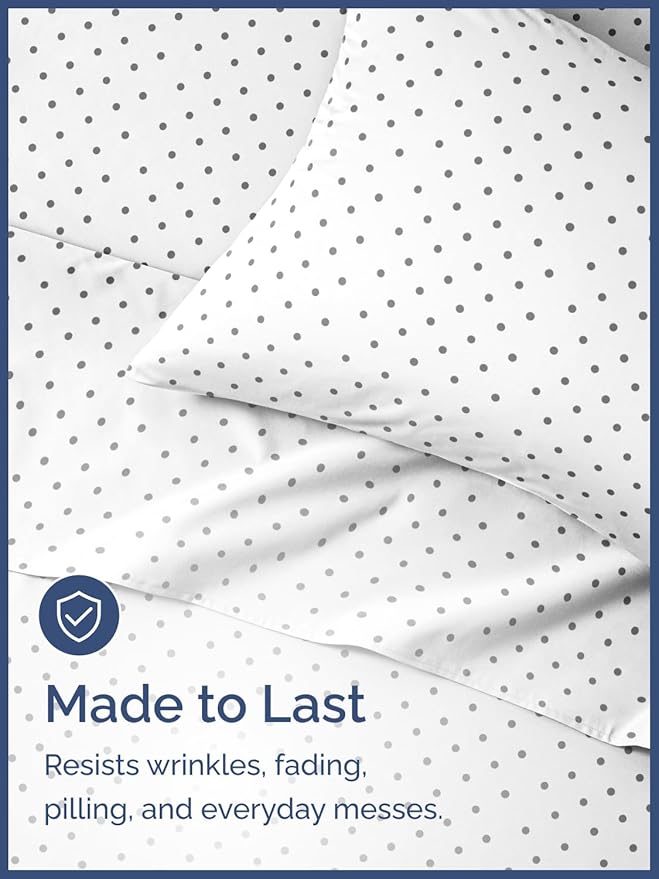 Kids Twin Size Polka Dots Bed Sheets - 3 Piece Kids Black Dots Sheet Set - Spotty Patterned Bedding - Soft & Cozy - Breathable & Machine Washable - Easy-Care Bed Set for Boys, Girls, Teens & Toddlers
