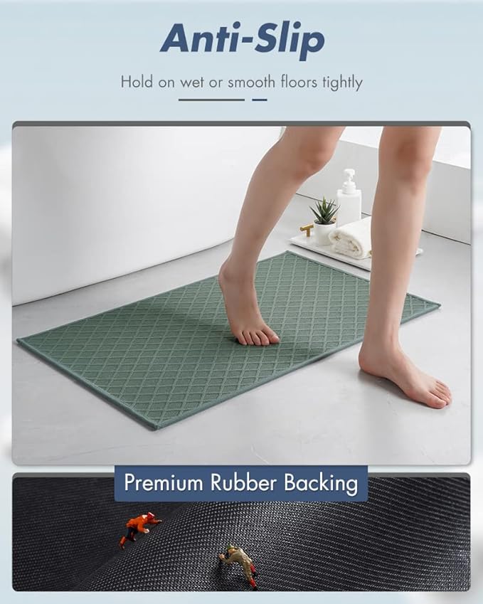 AMOAMI Ultra Thin Bathroom Rugs, Rubber Backed Bath Mats for Bathroom Non Slip, Absorbent Bathroom Mat for Floor, Shower, Sink(16"x24", Green)