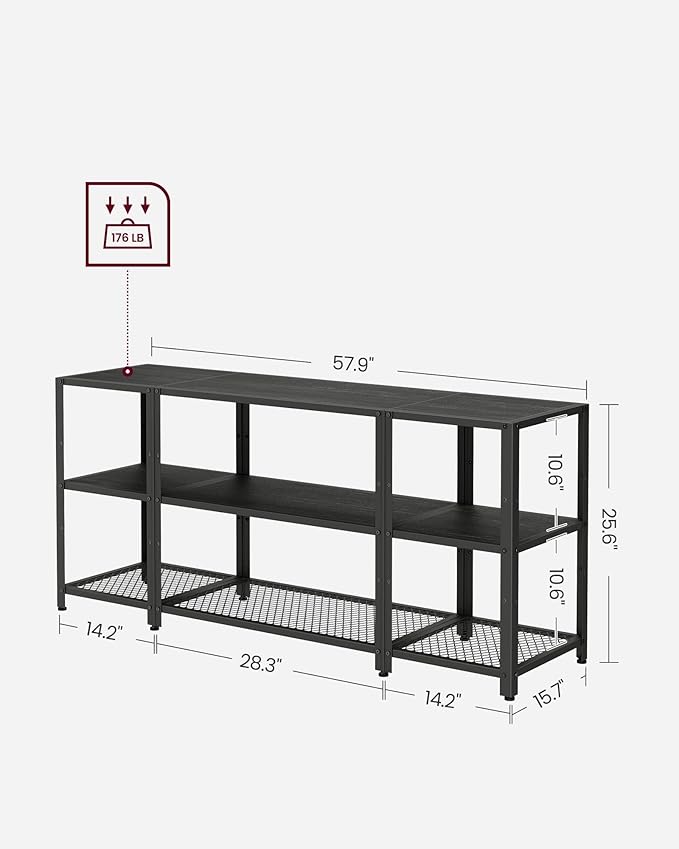 VASAGLE TV Stand for 65 Inches TVs, Industrial Entertainment Center, Modern TV Console with Open Storage Shelves for Living Room, Bedroom, Black ULTV105B22