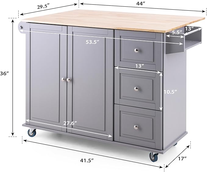 PHI VILLA Kitchen Island Cart on Wheels - Mobile Kitchen Island with Drop Leaf, Rolling Kitchen Table with Storage