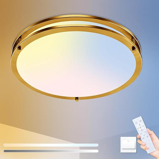 libtit 13 Inch LED Ceiling Lights with Remote for Bedroom Kitchen, 24W 2400lm Super Bright & Dimmable Flush Mount Light Fixtures, 2700K-6500K Adjustable Modern Lamps with Timer, Gold