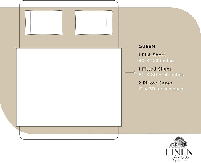 Linen Home 100% Cotton Percale Sheets Queen Size, Light Taupe, Deep Pocket, 4 Pieces Set - 1 Flat, 1 Deep Pocket Fitted Sheet and 2 Pillowcases, Crisp Cool and Strong Bed Linen
