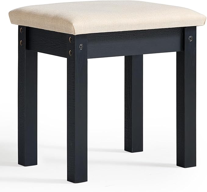 LEYAOYAO Vanity Stool, Elegant Makeup Stool with Comfortable Fabric Cushion, Sturdy Wooden Frame, Modern Vanity Bench for Bedroom and Bathroom-Classic Black