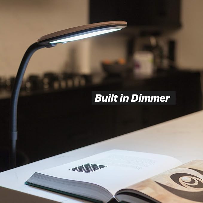 Brightech Litespan Slim LED Floor Lamp - Modern Reading Light Over Chair for Living Rooms & Offices, Tall With Adjustable Gooseneck, Crafts Work Light, Dimmable Standing for Bedroom - Wood