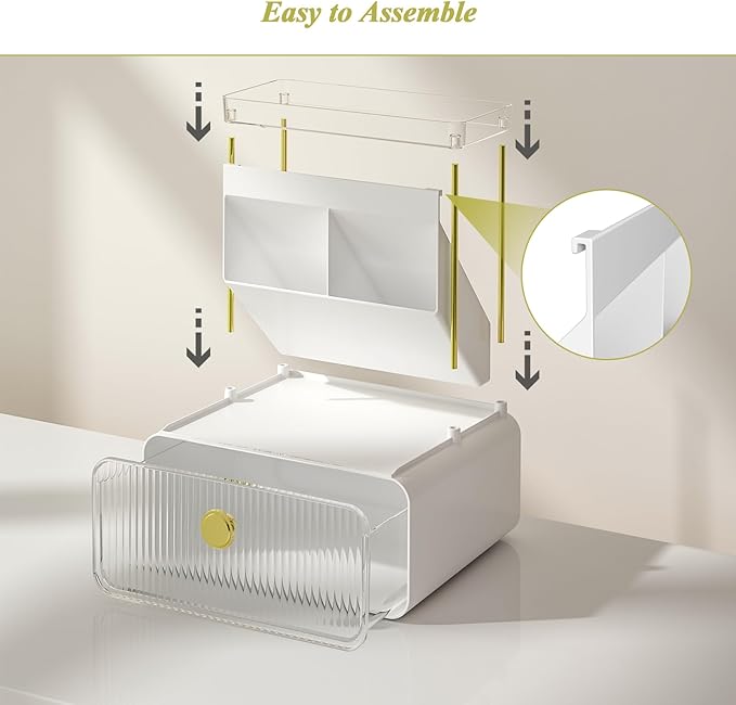 FOLLOWIN Bathroom Counter Organizer with Drawer,Dresser Top Organizer with Make Up Brush Holder,Makeup Shelf,Vanity Organizers,Cosmetic Perfume Organizer,Clear