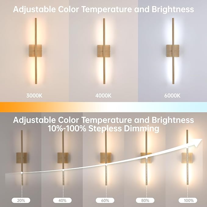 Battery Operated Wall Sconce Set of 2, 8000mAh Rechargeable Wall Sconces, 3000K-6000K Dimmable, 350°Rotate, Indoor Wall Lights for Bedroom Living Room, Original Wood, 23.6 Inch