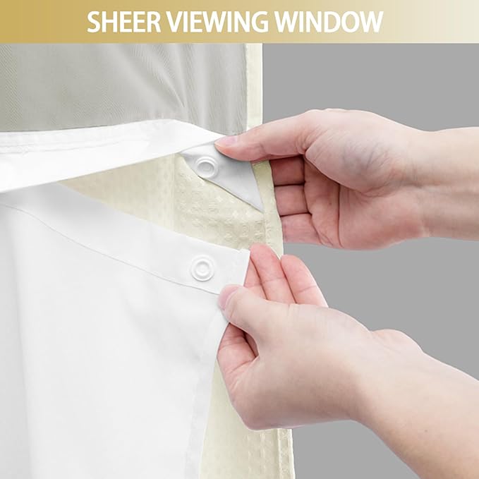 YellyHommy No Hook Shower Curtain with Snap in Liner Set Less Time Cream Waffle Shower Curtain for Bathroom 75" L x 72" W