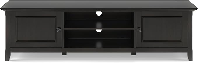 SIMPLIHOME Amherst 72-inch Wide Solid Wood Low TV Stand in Hickory Brown, Transitional-Style Media Console for Living Room with Cable Management, Fits 80" TVs