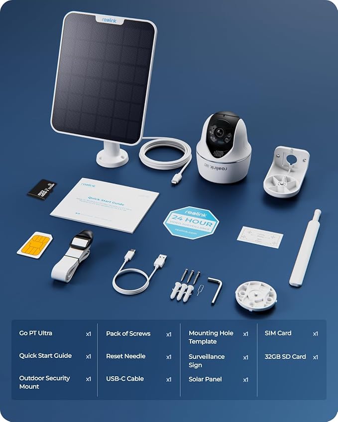 REOLINK 4K LTE Cellular Security Camera Wireless Outdoor, No WiFi, 3G/4G LTE, Solar Powered, SIM Card+32GB SD Card Included, Color Night Vision, Local/Cloud Storage, Go PT Ultra+SP, Updated Version
