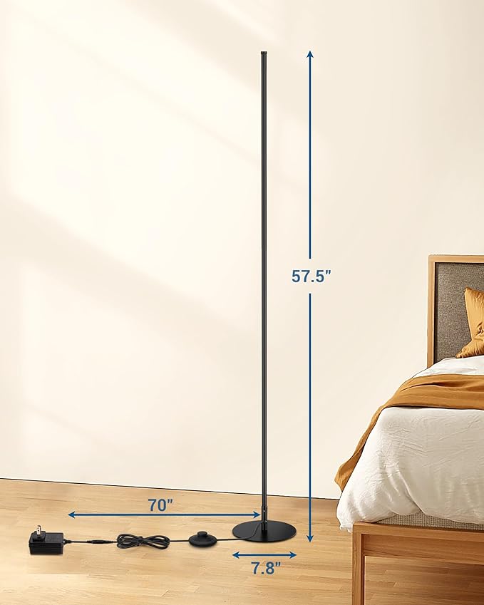 DEWENWILS Floor Lamp, Set of 2 LED Corner Light Works with Foot Switch, 1100 Lumen Dimmable Floor Lamp with 3000K Warm White, 57.5" Tall Standing Lamp for Living Room, Bedroom, Office (Black)