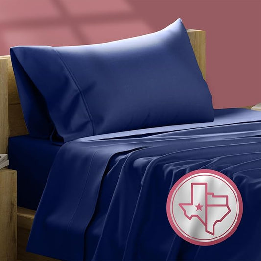 TEXAS LINEN CO. Luxury Egyptian Cotton Twin Sheet Set - 800 Thread Count, Navy Blue Extra Long Staple Silky Soft Cooling 3 PC Sheets Set with Deep Pocket for Twin Size Bed