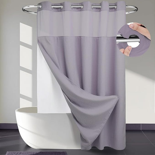 River Dream Heavyweight No Hooks Required Dotted Waffle Weave Shower Curtain with Snap in Liner - 71W x 74H,Hotel Grade,Spa Like Bath Curtain,Lilac