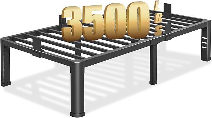 14 inch Twin Bed Frame with Rounded Corner Legs and Headboard Hole Mattress Slide Stopper 3500 LBS Heavy Duty Support Metal Platform,No Box Spring Needed, Noise Free, Easy Assembly